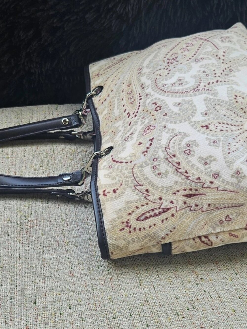 Lauren Ralph Lauren Women Hand Bag Purse Beige Suede Fabric Purse - Picture 6 of 13